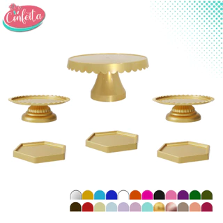 Kit Decoração Mesa de Festa,1 Boleira 24cm,2 Boleiras P18cm,3 Sextavada 16 cm