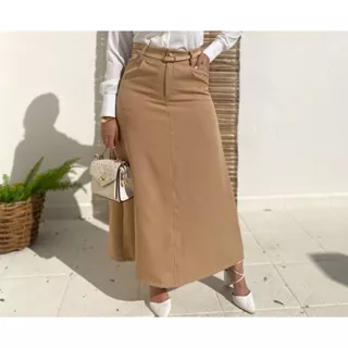 Saia longa com cinto evase alfaiataria moda modesta evangélica