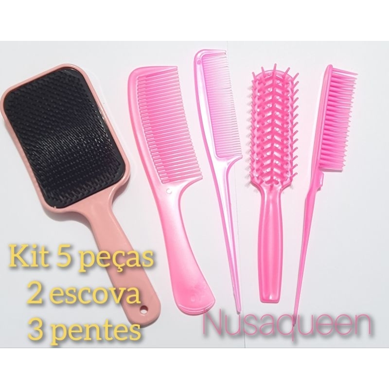 kit com 5 Peças de Pentes e Escovas acessórios para desembaraçar