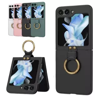 Capinha Case Para Z Flip 5 Com Suporte Anel Couro Case Silicone Protetora Capa Flip Premium