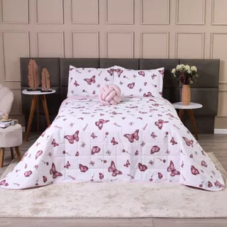 Kit Colcha Cobre Leito Casal Queen Dupla Face Elegance Algodão Percal 180 Fios 2,60m x 2,50m