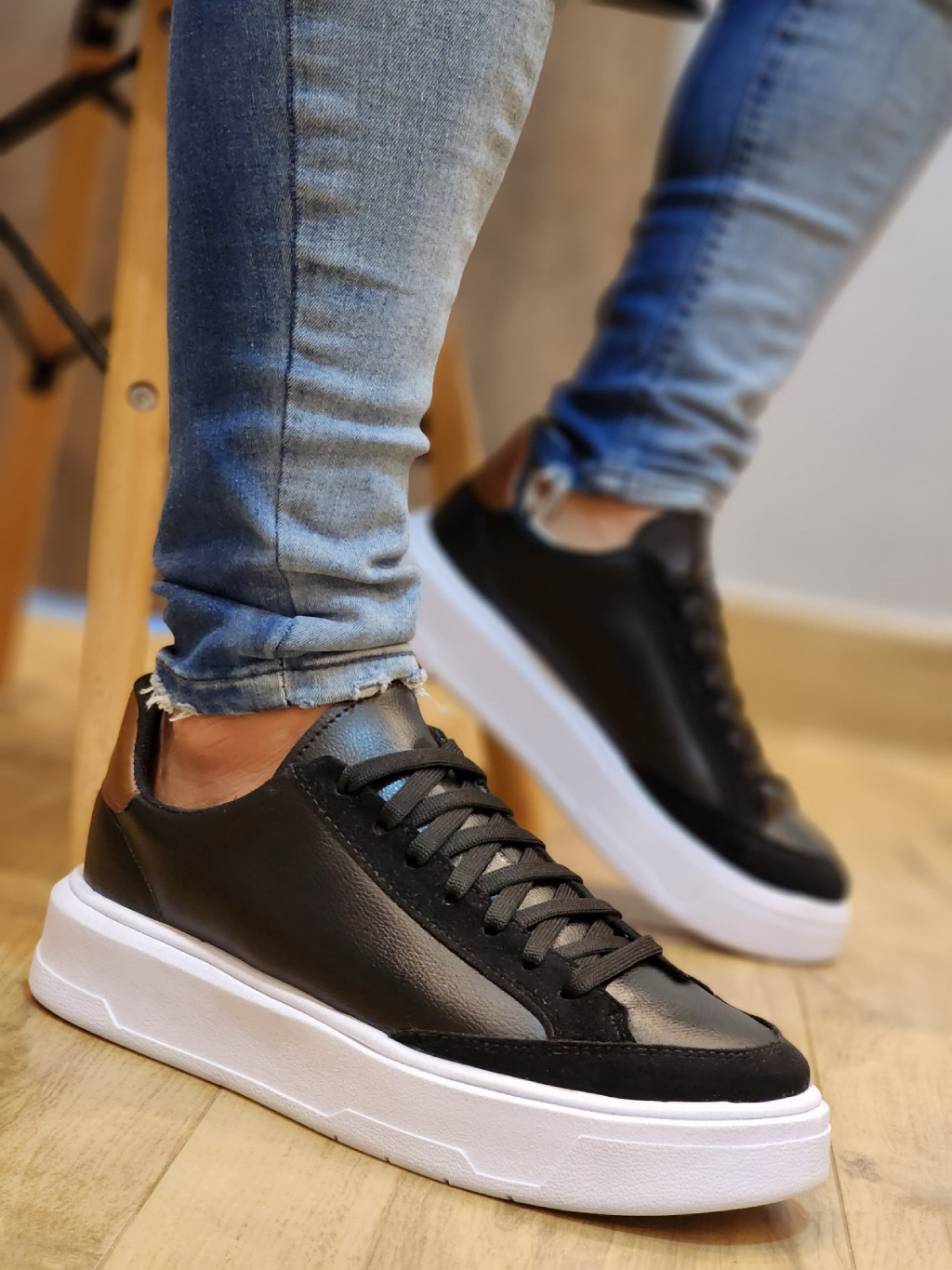 Tênis Masculino Casual Sneakers Sola Alta Branco Estilo Oversized