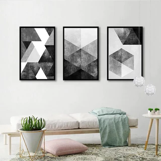 Quadro Decorativo Abstrato Moderno Tons Preto e Cinza Sala X