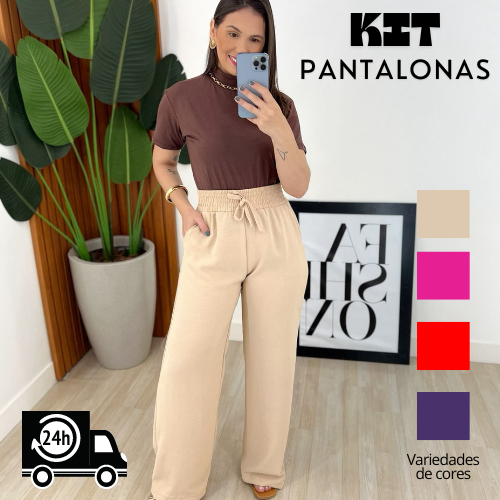 Calça Pantalona Cintura Alta Lisa Bolso Tendencia