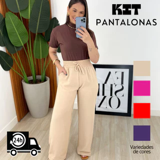 Calça Pantalona Cintura Alta Lisa Bolso Tendencia