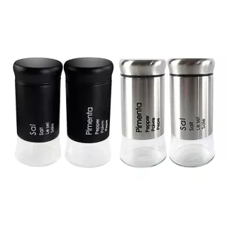Kit Conjunto 2 Saleiros Pimenteiros Inox Vidro Moderno Gourmet Cozinha Mesa Posta Sal Pimenta Tempero Palito Restaurante Decoração