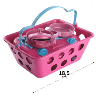 Kit Cozinha de Plástico Infantil 05 Peças Cesta de Compras Panela Fogão Faz de Conta
