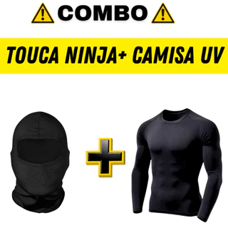 Kit Camisa Térmica uv masculina Proteção Solar + Touca Ninja Toca Preta Bala Clava
