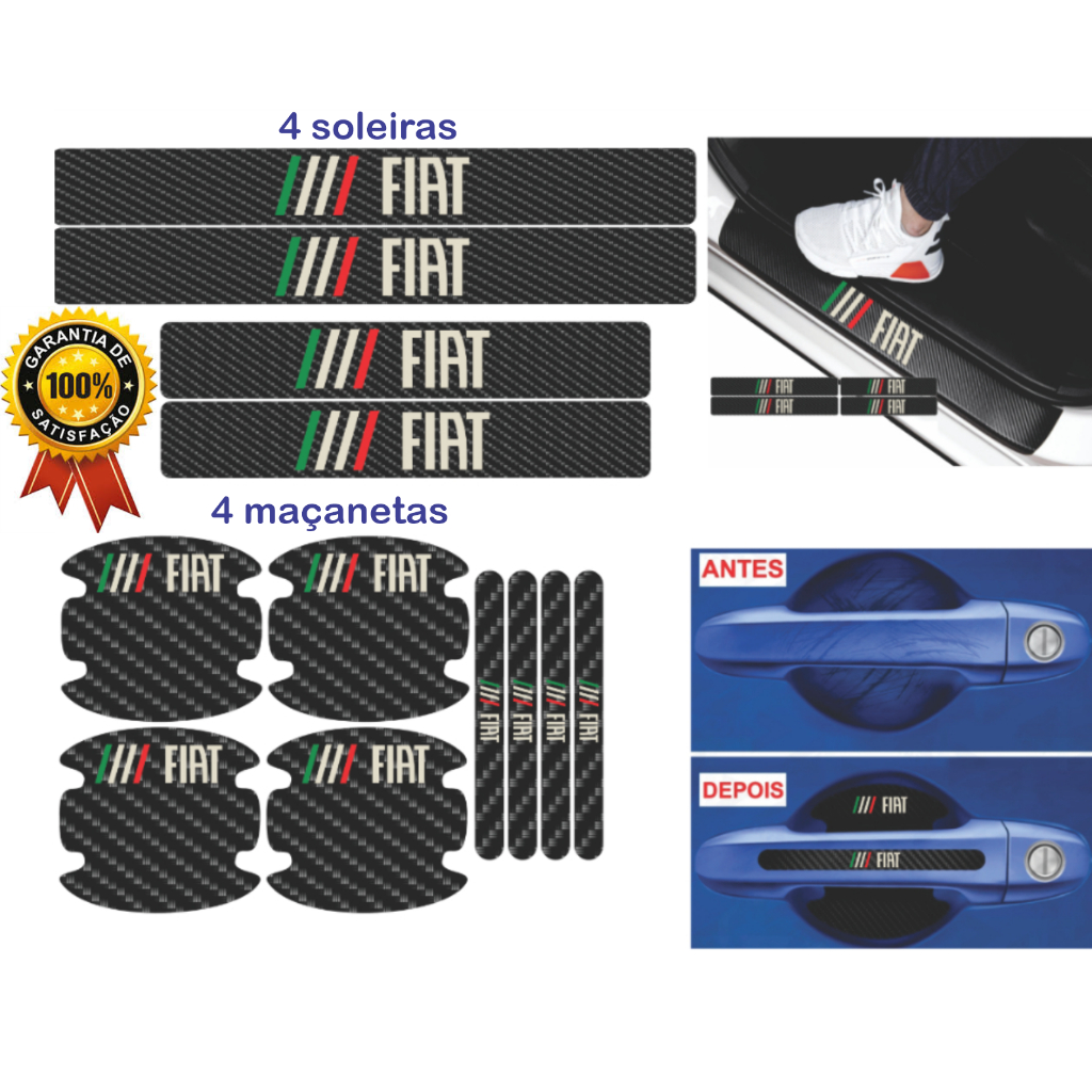 Kit Automotivo Soleira Fiat e Protetor de Maçaneta Universal todos os Carros da Marca Argo cronos toro palio uno strada mobi pulse bravo punto siena freemont fastback fiat 500