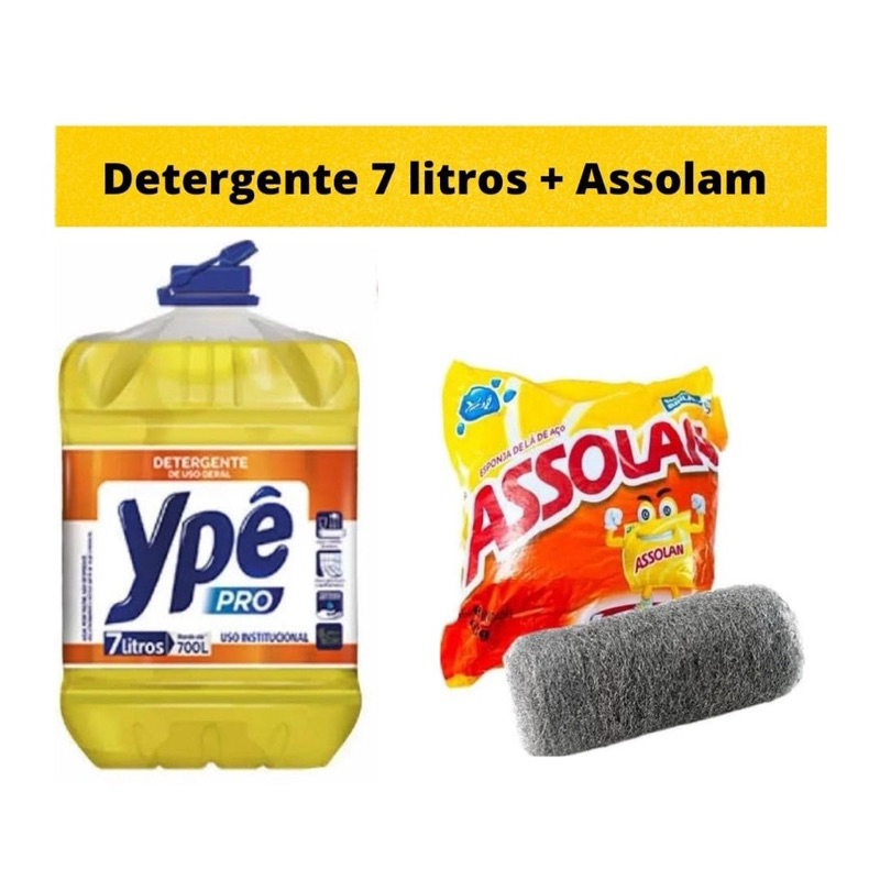 KIT 01 DETERGENTE YPE 7 LITROS + 01 ESPONJA DE AÇO ASSOLAN