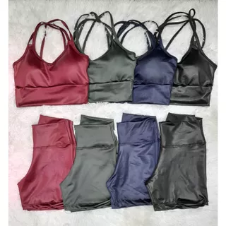 Conjunto Fitness Top + Shorts Cirrê Bojo Removível