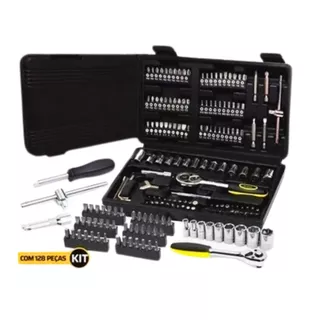 Jogo de Ferramentas 128 Peças Chave Catraca Soquetes Bits Maleta Kit Completo Multiuso Titanium