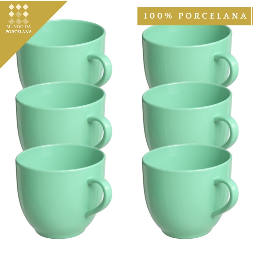 Jogo 6 Xicara Cafe Cha Porcelana 95ml Verde Chicara | Shopee Brasil