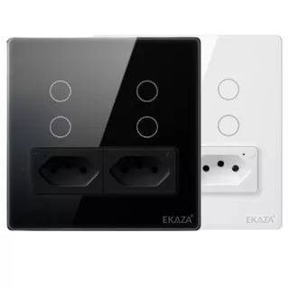 Interruptor 4x4 Touch 4 Teclas + Tomada Dupla Inteligente Wifi