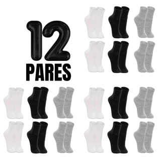 Kit 12 Pares Meias Cano Alto 80% algodão masculina e feminina