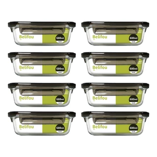 Conjunto 4/6/8/10 Potes 680ML Vidro Hermético 4 Travas Com Orifícios De Ar