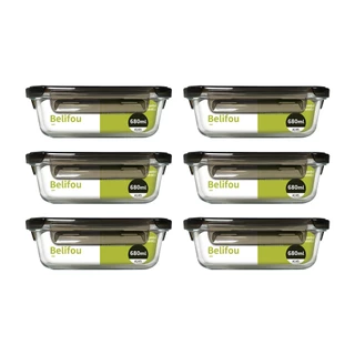 Conjunto 4/6/8/10 Potes 680ML Vidro Hermético 4 Travas Pode Ser Usado No Microondas E No Forno