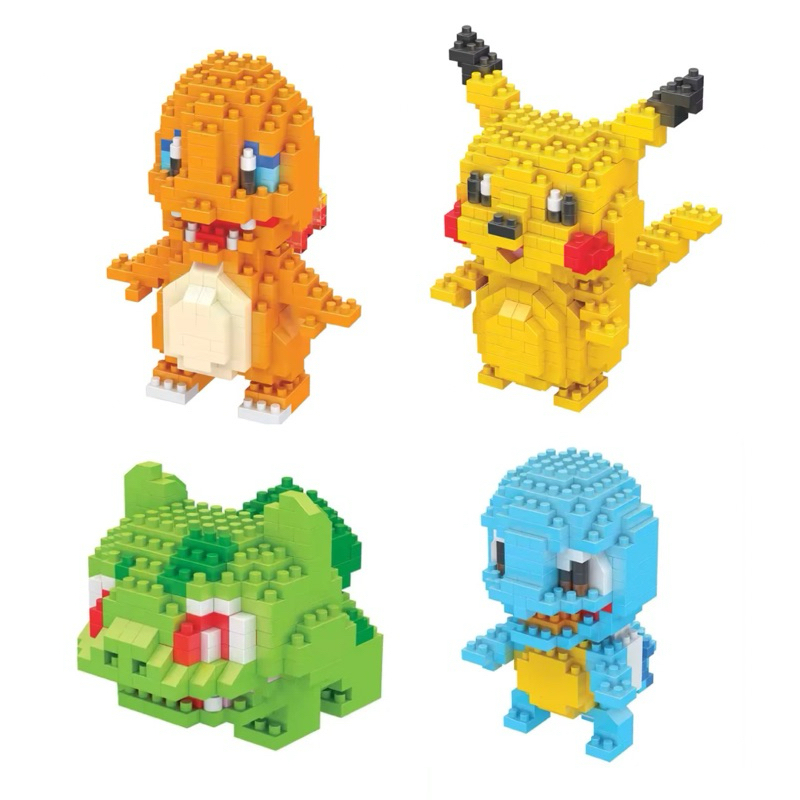 Blocos de Montar de Pokémon (Pikachu, Charmander, Squirtle ou Bulbasauro)