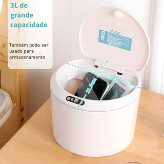 Lixeira Inteligente Automática 3L Com Sensor de Presenca Indução Sala Cozinha Banheiro Carro Mini Lixeira De DesktopBranca