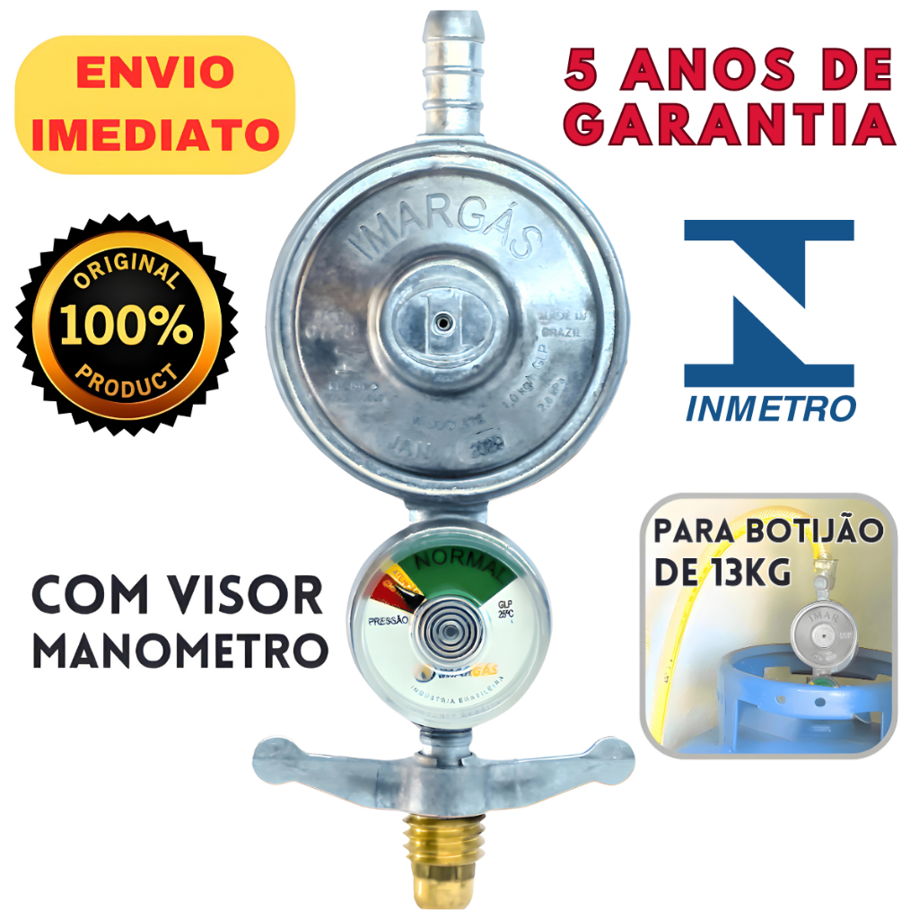 Registro Gas Regulador Com Marcador Visor Manometro para Botijão de ...