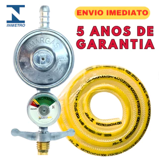Registro Regulador De Gas De Cozinha Com Visor Manometro Botijão 13k Com Mangueira