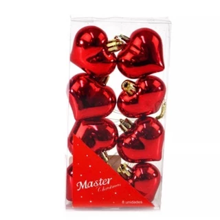 kit de enfeite natal coração tamanho 4cm com 8 unidades para árvore de natal para festa de natal decoração