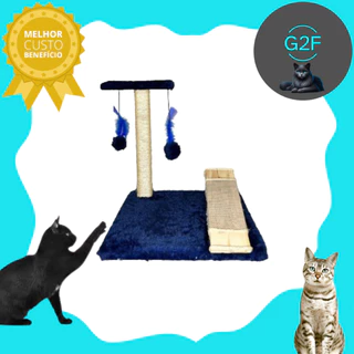 Arranhador para Gatos de Madeira com Rampa e Poste com Brinquedo Duplo