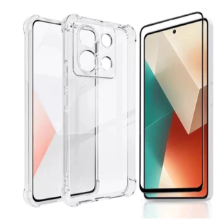 Kit Capa Anti Impacto Transparente + Película 3D P/ Redmi Note 13 4G + Câmera