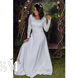 Vestido de Noiva Longo Renda Noiva Moda Feminina Evangélica