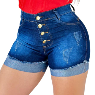 Short Jeans Feminino Justo Com Lycre Cintura Alta Levanta Empina Bumbum Lançamento super moderno"