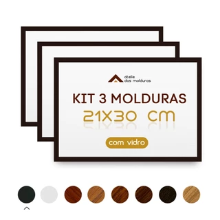 Kit 3 Molduras 21x30 Cm A4 Para Diploma Certificado Com Vidro