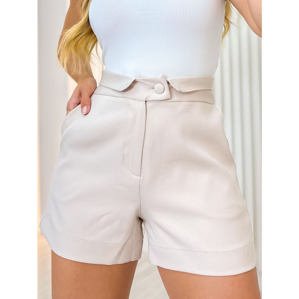 Emili4 Short Feminino de Alfaiataria Elegante Com Cós Alto, Bolsos Faca ...
