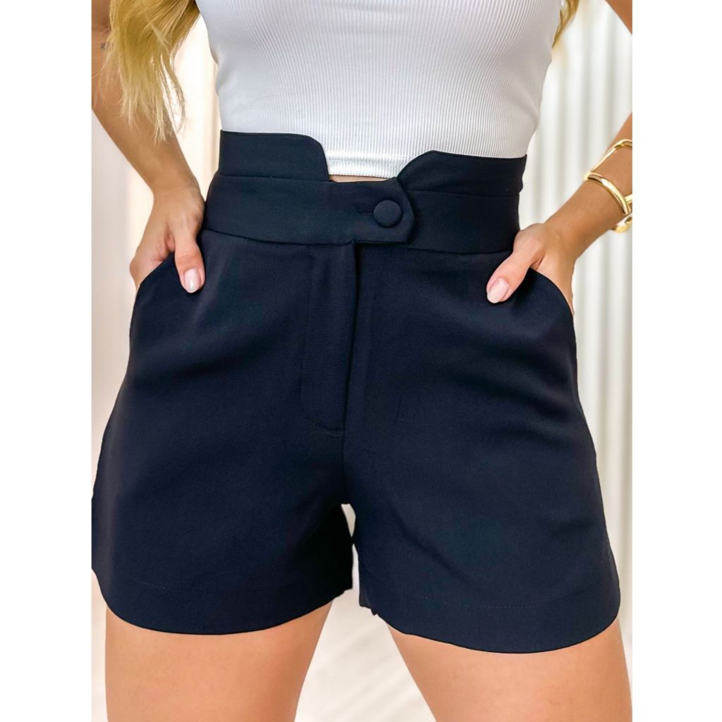 Emili4 Short Feminino de Alfaiataria Elegante Com Cós Alto, Bolsos Faca ...