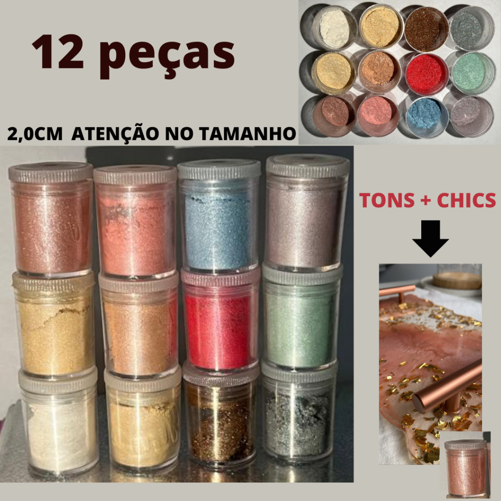 Pigmento metálico perolado 12 cores para artesanato resina epóxi decoração corante beleza