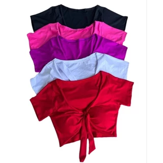kit 2 cropped top blusa com bojo laço