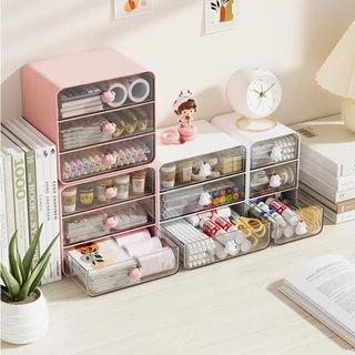 Gaveteiro Organizador de Mesa com 3 Gavetas Escritorio Maquiagem Joias Multiuso Branco Rosa