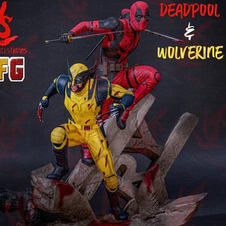 Estatua Deadpool e Wolverine_Impresso em Resina_15CM