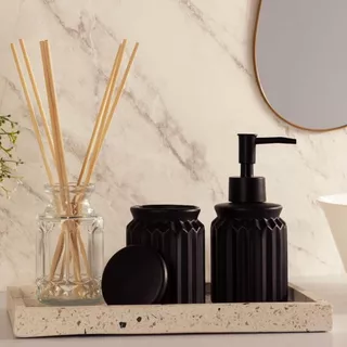 CJ 2 PEÇAS PARA BANHEIRO DE CERAMICA STRIPES PRETO