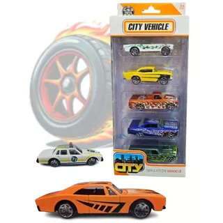 Cartela Hot Cars de Metal e Ferro C/ 5 Carrinhos Sortidos Coleção Weels