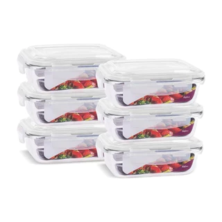 Kit 6 Potes de Vidro 640 ml Hermético Marmita Fit com Tampa 4 Travas