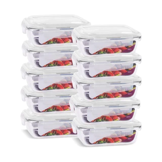 Jogo 10 Potes de Vidro 640ml Hermético Marmita Fit com Tampa 4 Travas