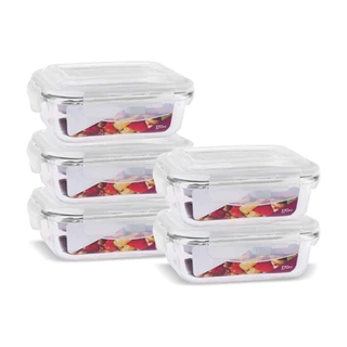 Kit 6 Potes de Vidro 370 ml Hermético Marmita Fit com Tampa 4 Travas