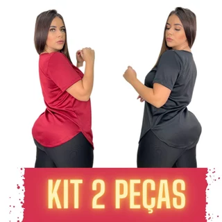 Kit com 2 Peças de Camiseta Feminina Dry Fit LongLine Tampa Bum Bum