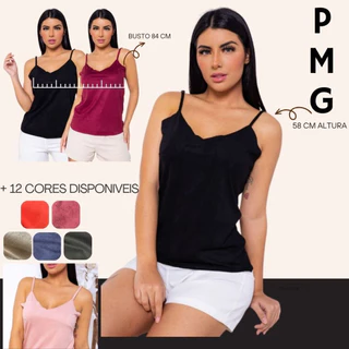 Blusa Regata Feminina Suede Alça Ajustável Decote V Cores Quentes