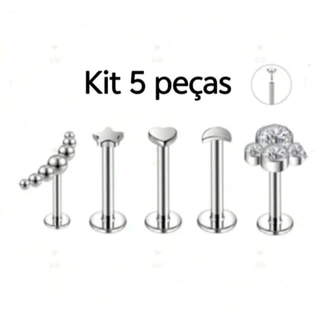 5 Pcs Piercing Conjunto Coração Estrela Orelha Conectar Estilo Helix Tragus Piercings Aço Inoxidável Lábio Pontos Cristal Labret