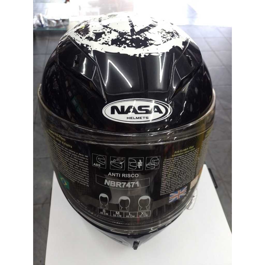 Capacete Nasa NS701 Spirit Preto Branco, Brilhante | Shopee Brasil