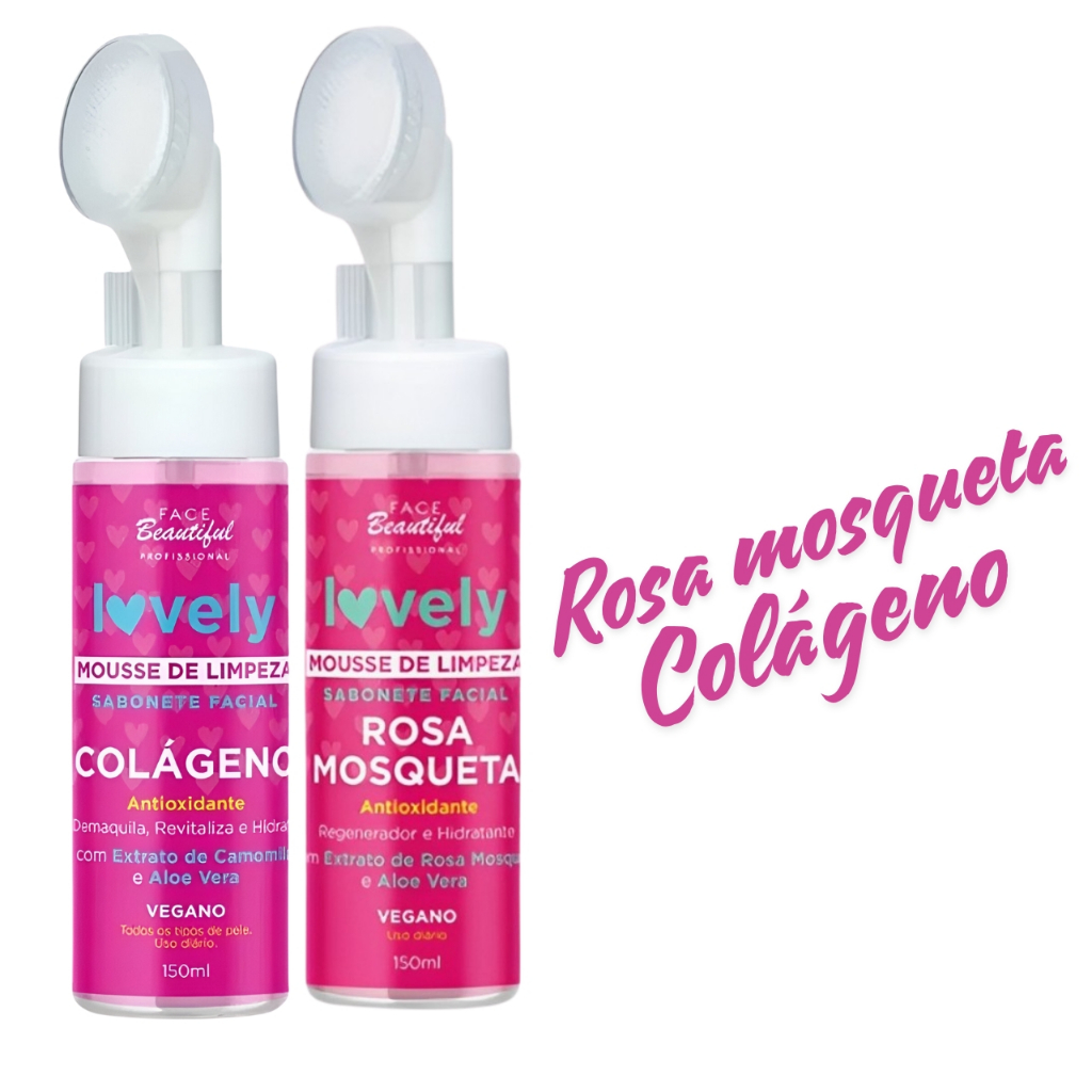 Kit 2 Mousse Micelar Limpeza Facial Rosa Mosqueta Colágeno Limpeza