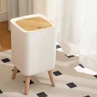 Lixeira Com Pés de Madeira Moderna Com Tampa de Pressão Para Sala Banheiro Cozinha Escritório 7L/10L