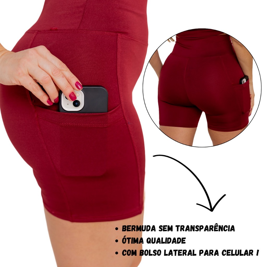 Bermuda Feminina Fitness Com Bolso Lateral Para Academia Treinos Roupas Esportivas