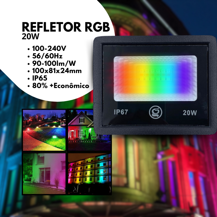 Mini Refletor 20W RGB LED SMD Bivolt Holofote IP65 Slim Luzes Coloridas